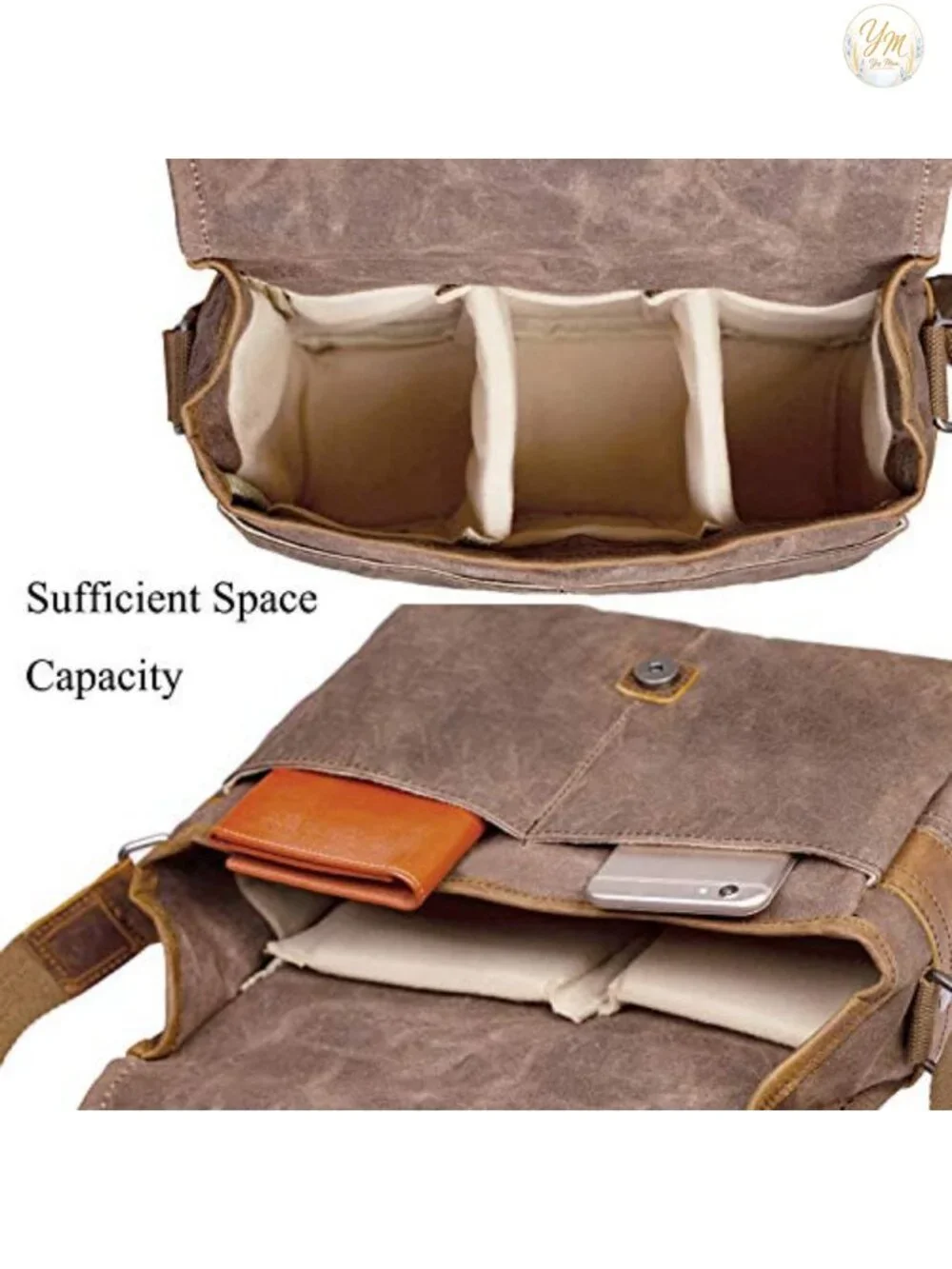 Wax Canvas DSLR Camera Messenger Bag with Interior Padding